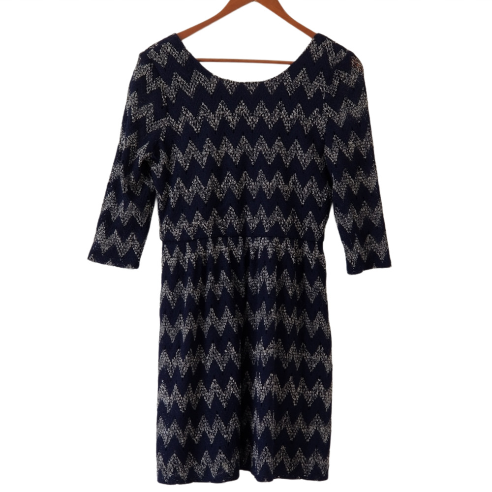 Ruby Rox chevron Blue dress neckline back - Size L